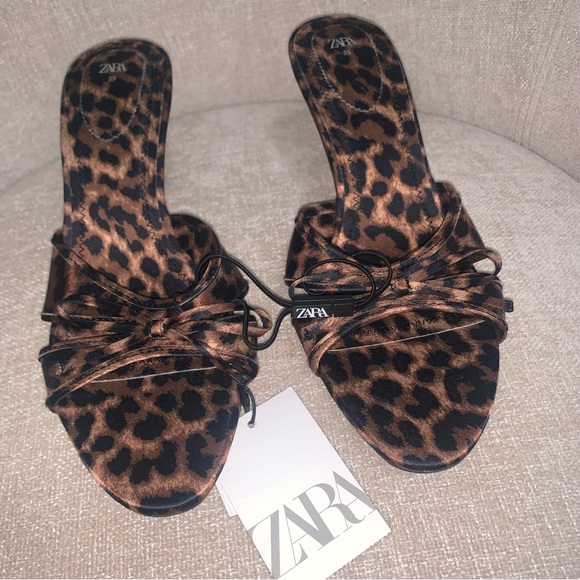 NWT Zara Women's Leopard Print Sandals Brown Size 39 #chic #leopard Print - Picture 2 of 11